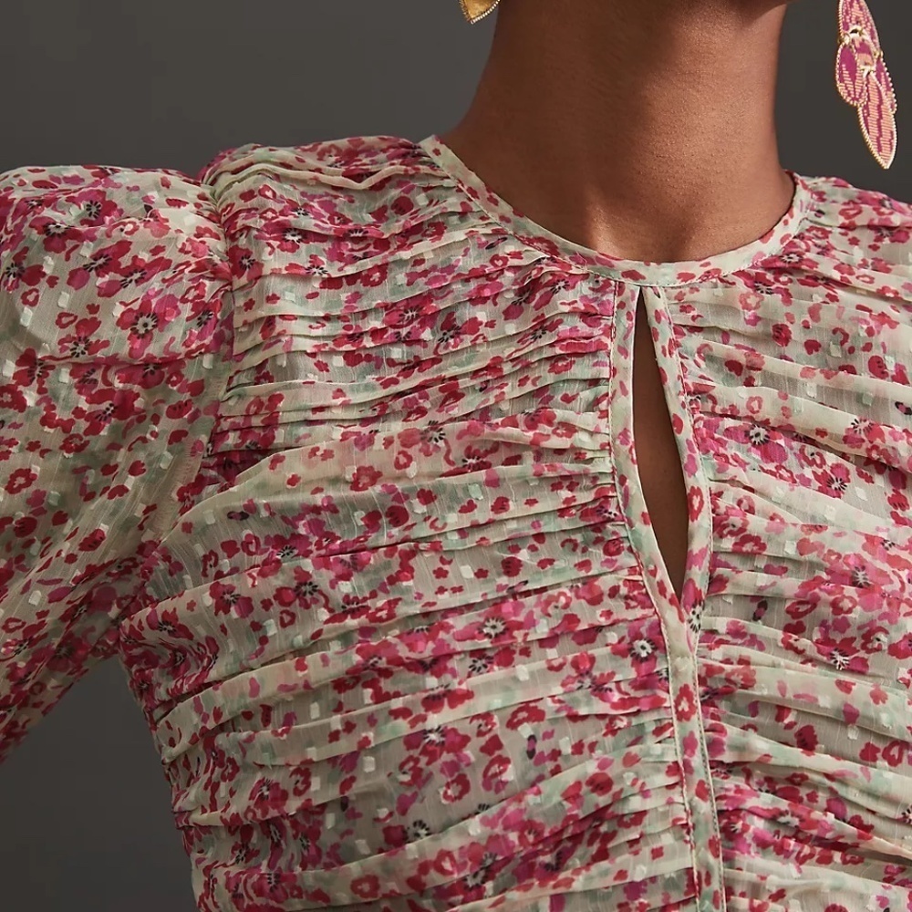 NWT Anthropologie  Let Me Be Ruched Floral Puff Sleeve Blouse XL - Picture 6 of 6